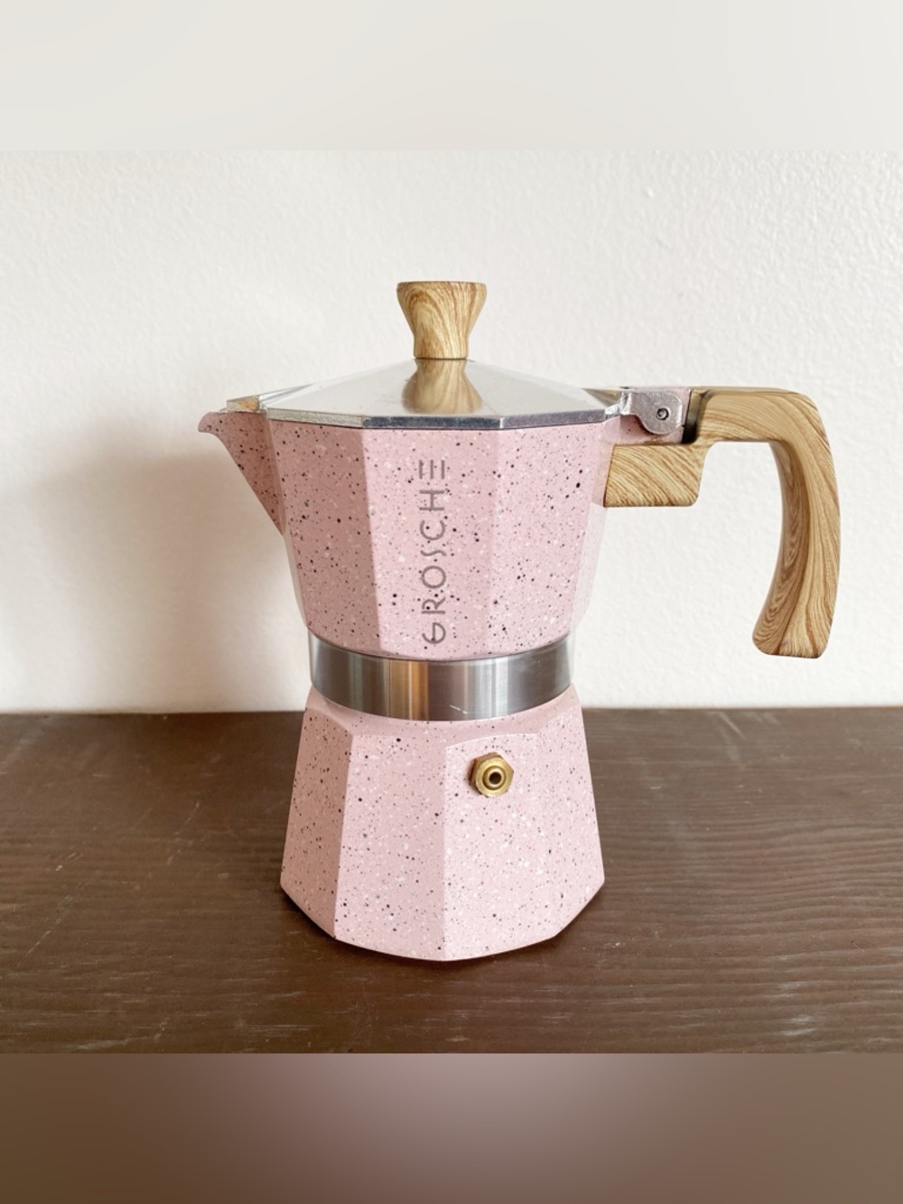 Grosche Milano Stone Stovetop 3 Espresso Cups = 5oz Maker Moka Pot Blush Pink